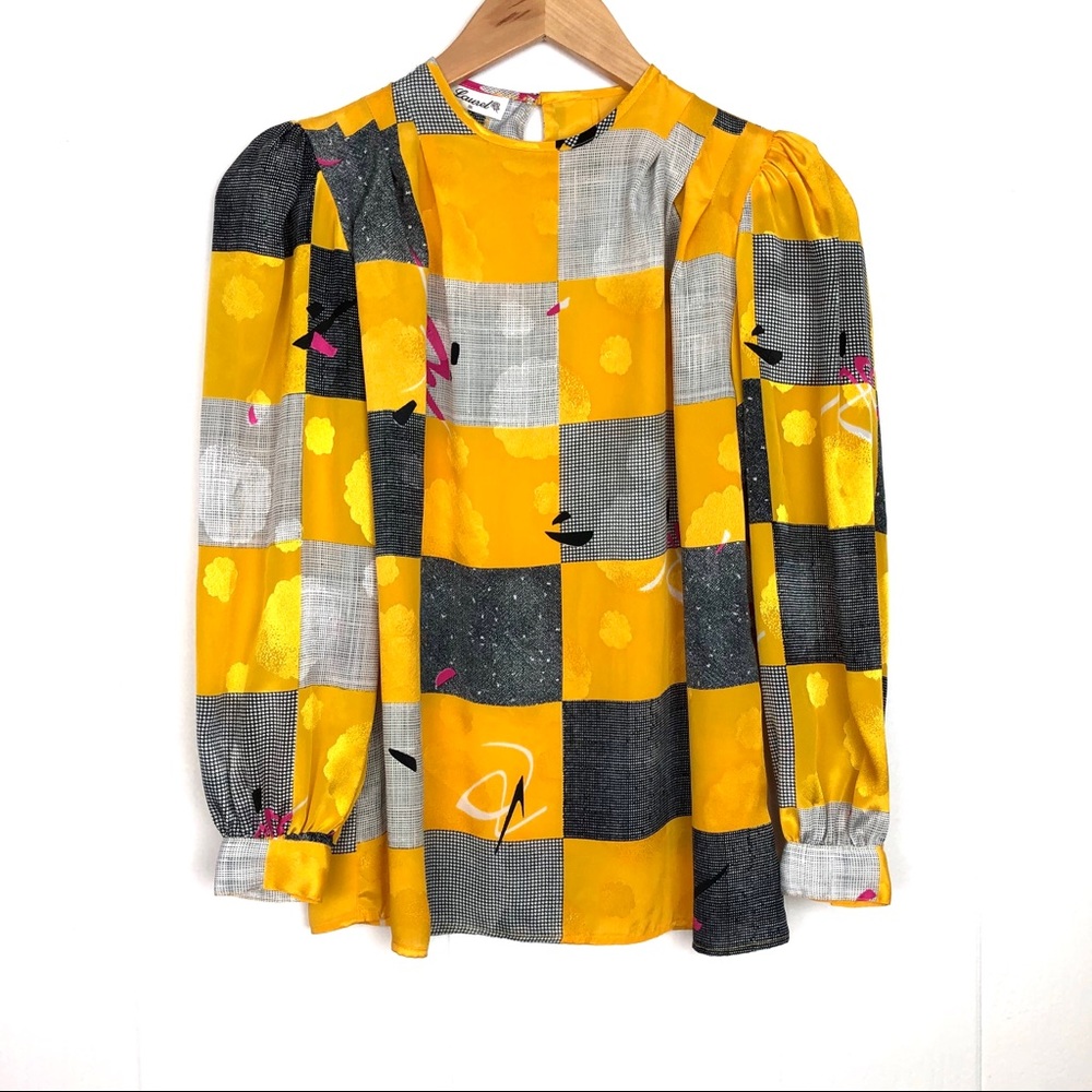 Vintage 1970s Eva Laurel Blouse Gold Yellow Size 6